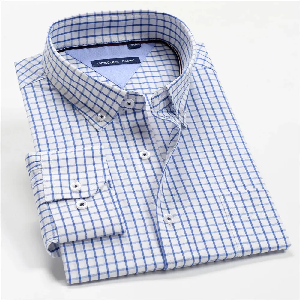 10 Colors Men's Plaid Long Sleeve Business Shirt