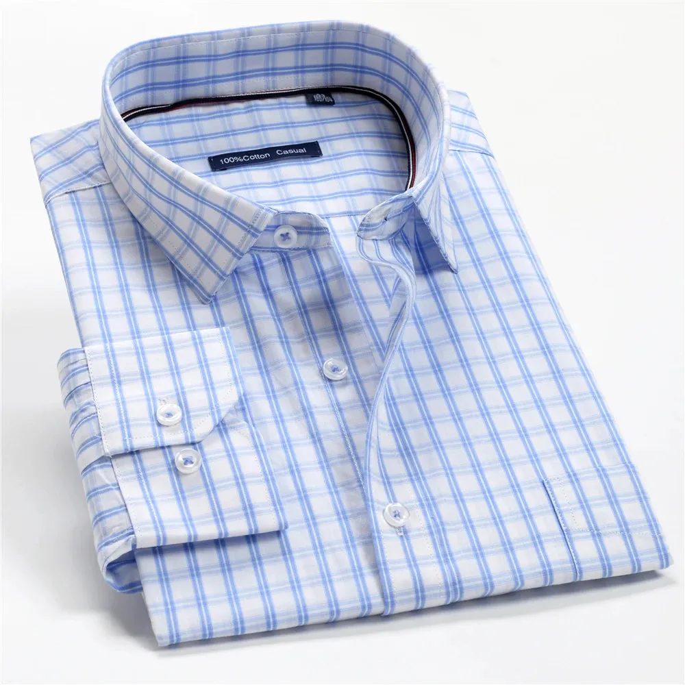 10 Colors Men's Plaid Long Sleeve Business Shirt