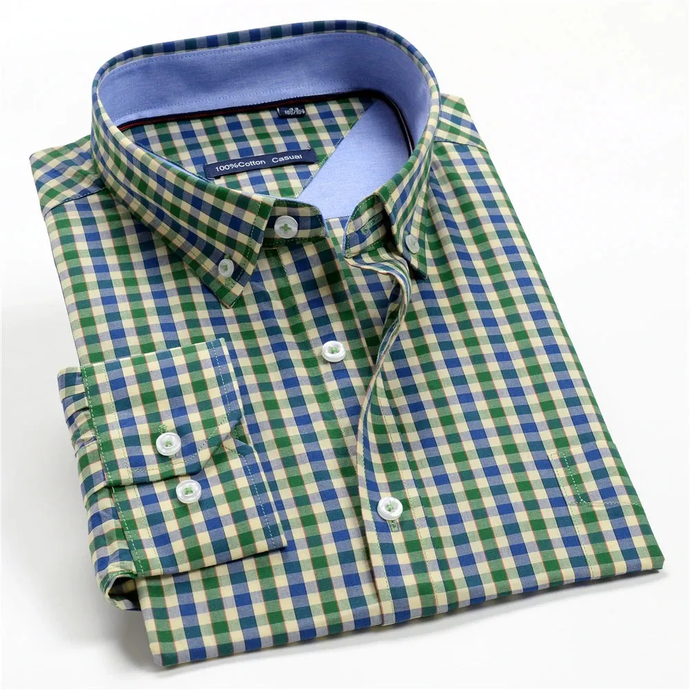 10 Colors Men's Plaid Long Sleeve Business Shirt