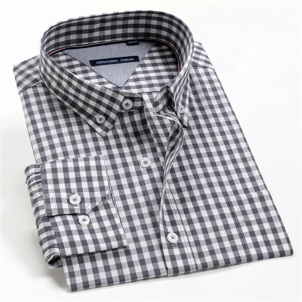 10 Colors Men's Plaid Long Sleeve Business Shirt