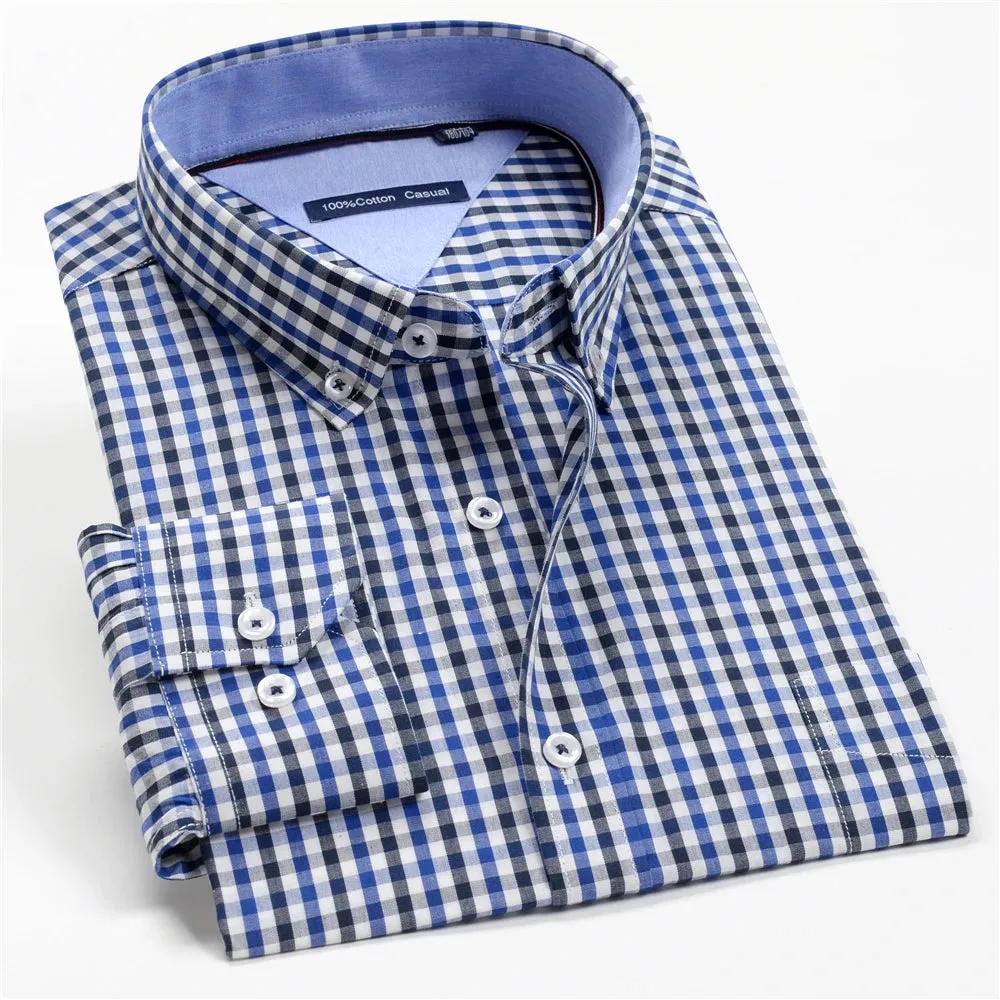 10 Colors Men's Plaid Long Sleeve Business Shirt