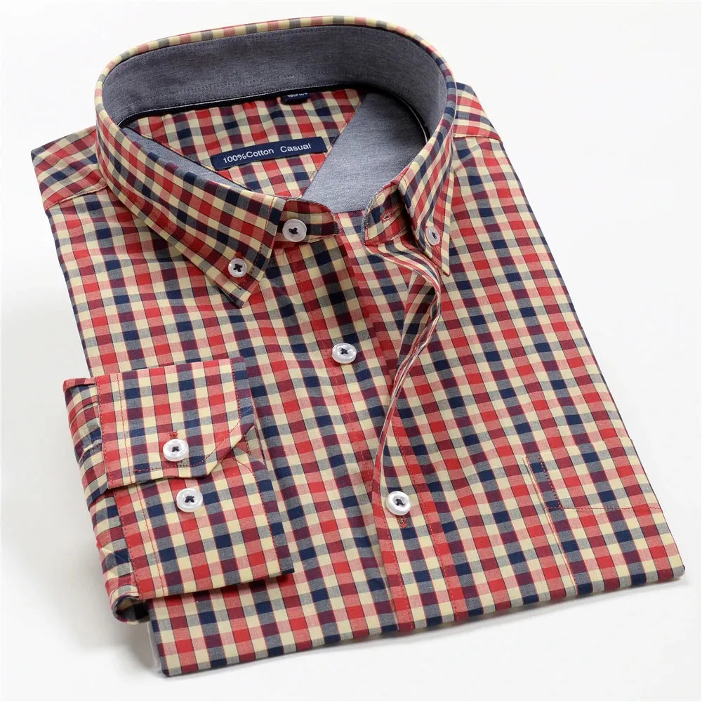 10 Colors Men's Plaid Long Sleeve Business Shirt