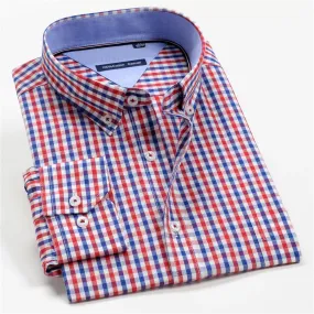 10 Colors Men's Plaid Long Sleeve Business Shirt