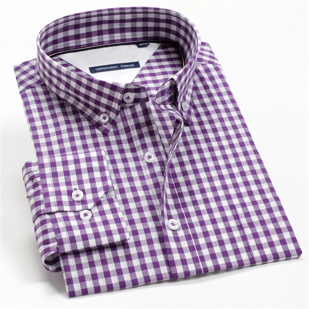 10 Colors Men's Plaid Long Sleeve Business Shirt