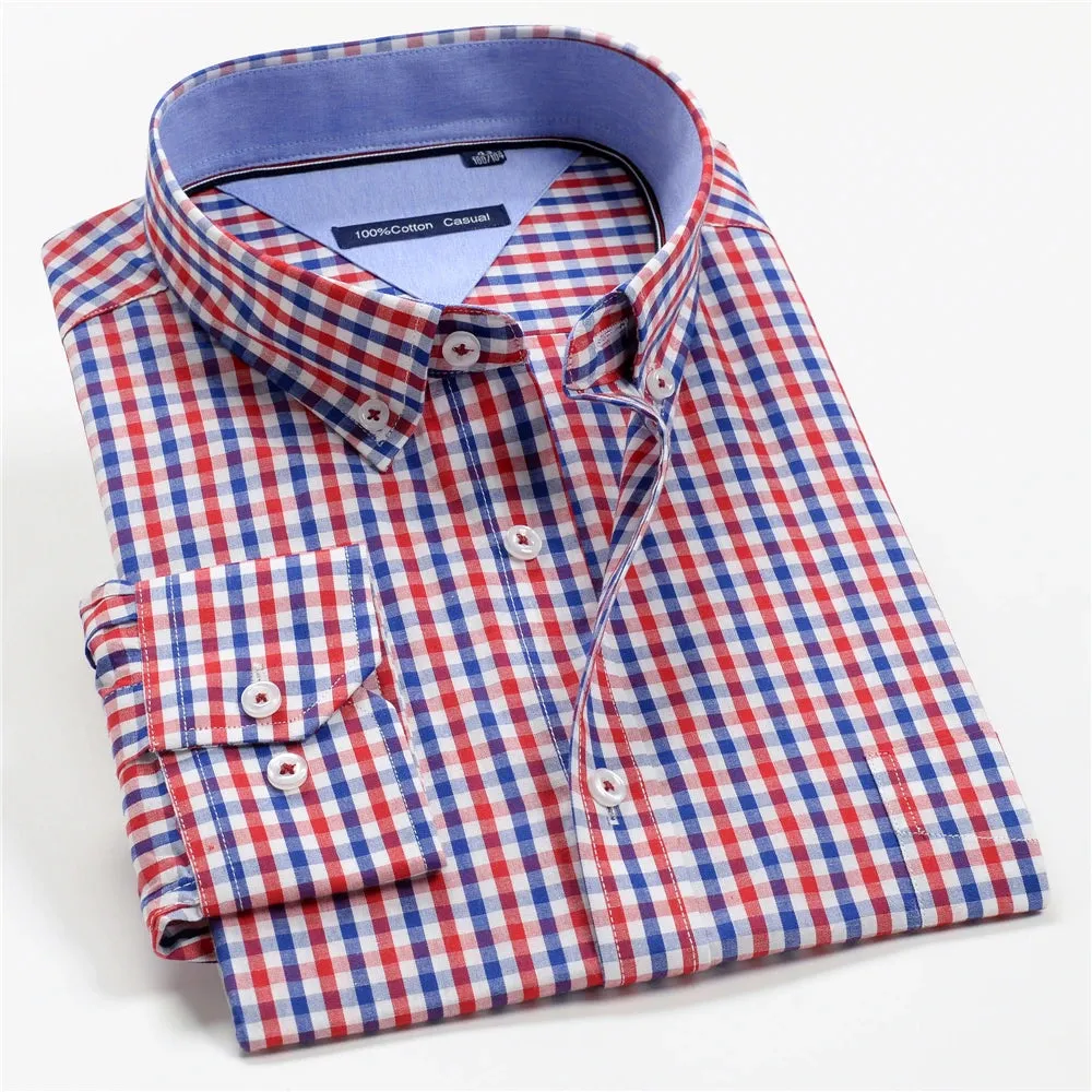 10 Colors Men's Plaid Long Sleeve Business Shirt