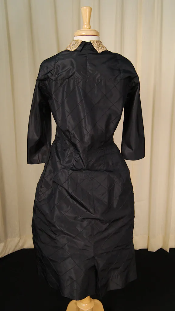 1950s Navy Taffeta & Lace Dress