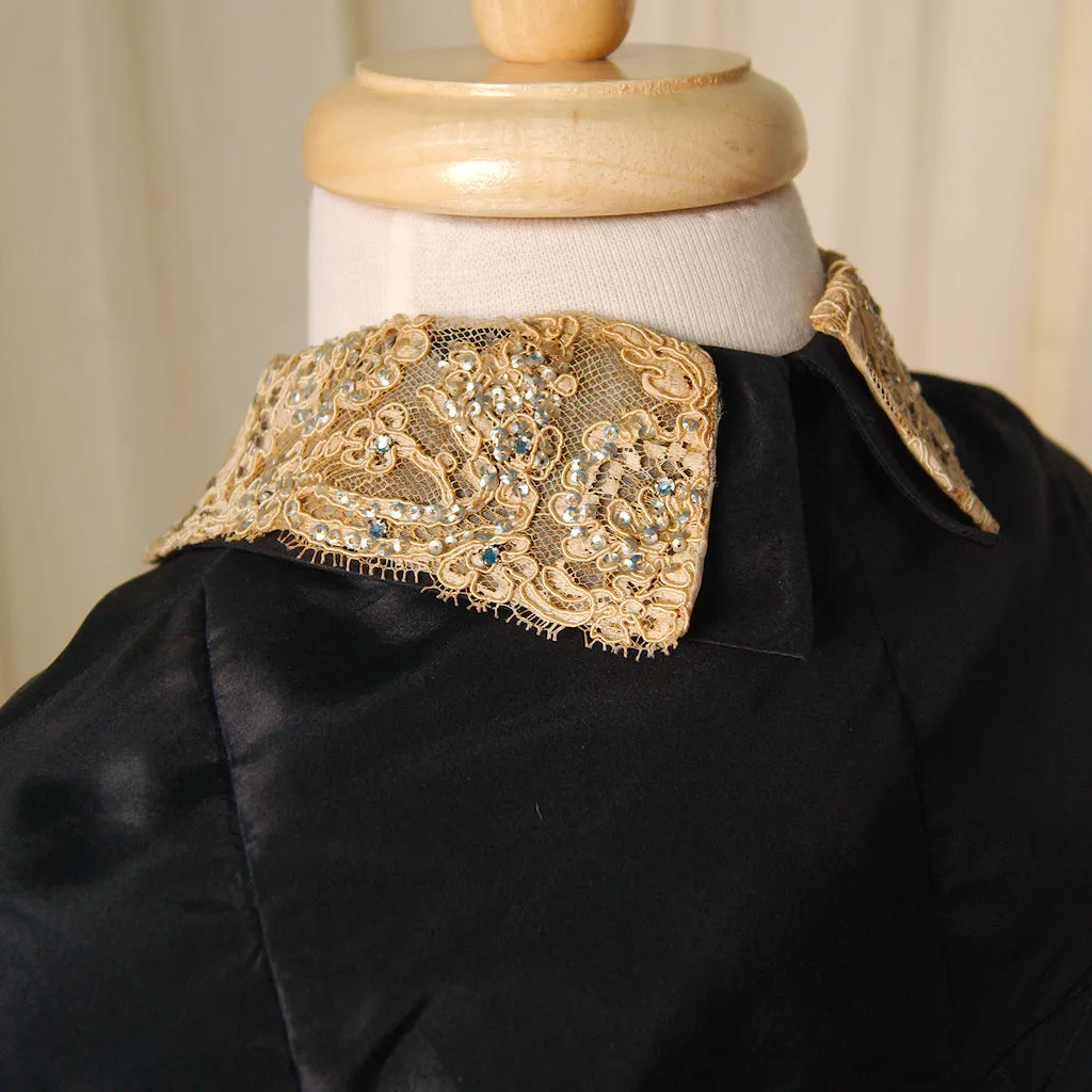 1950s Navy Taffeta & Lace Dress