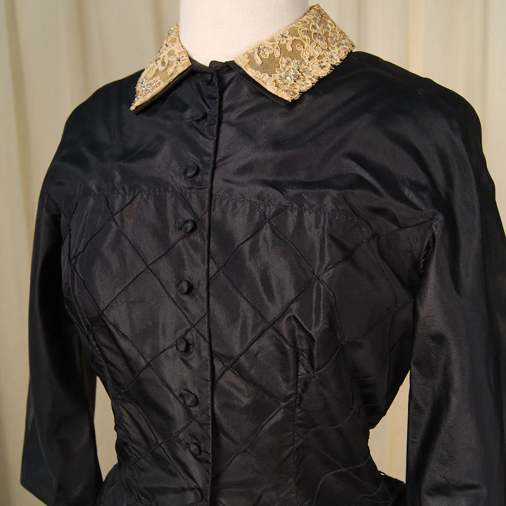 1950s Navy Taffeta & Lace Dress