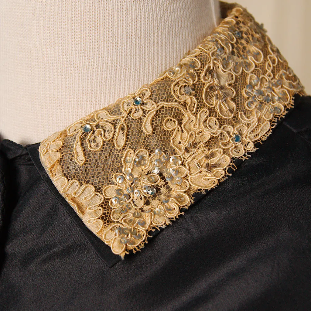 1950s Navy Taffeta & Lace Dress