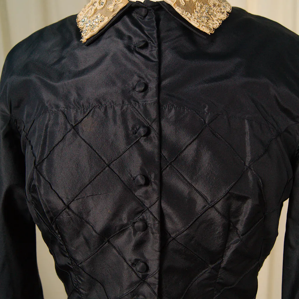 1950s Navy Taffeta & Lace Dress
