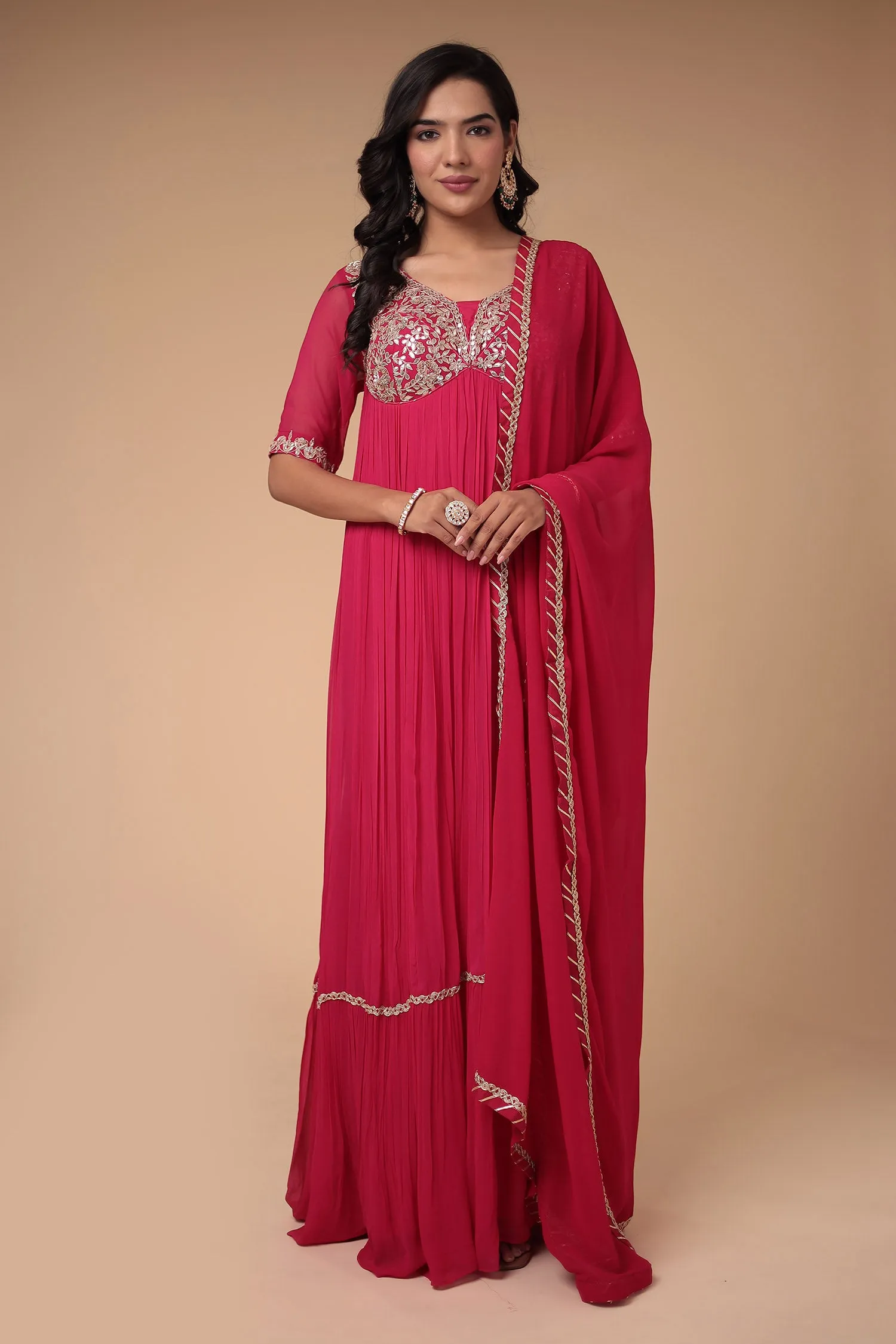 Anarkali Georgette Suit Embellished with Gota Patti and Zardozi work