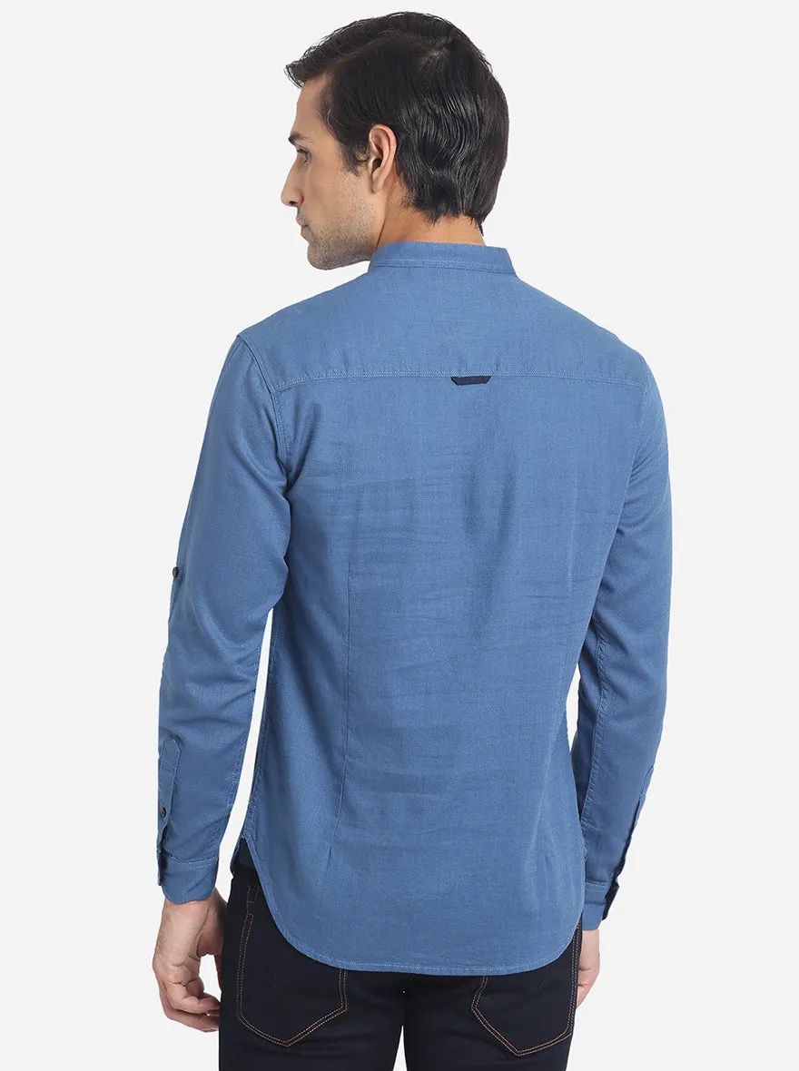 Ashes Blue Solid Slim Fit Short Kurta | Greenfibre