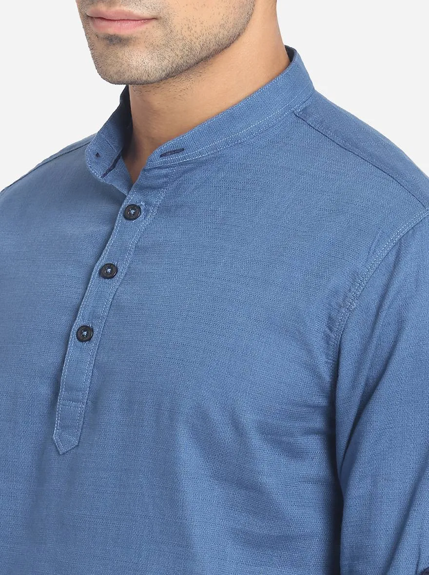 Ashes Blue Solid Slim Fit Short Kurta | Greenfibre