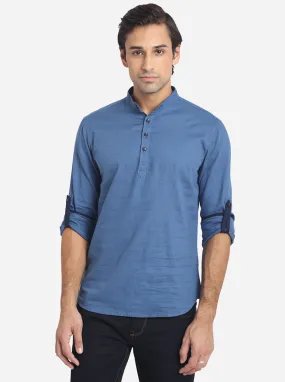 Ashes Blue Solid Slim Fit Short Kurta | Greenfibre