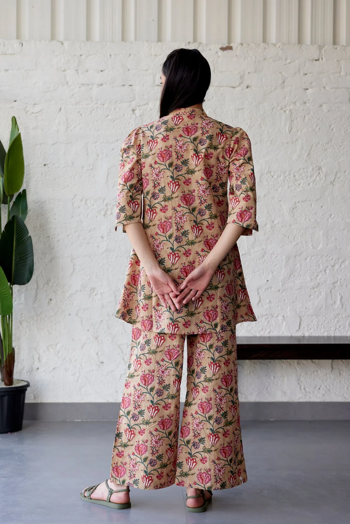 Beige Ethnic Coromandel On Pallazo Co-ord Set