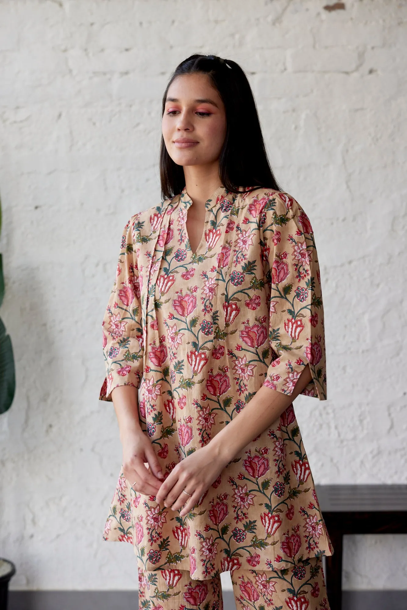 Beige Ethnic Coromandel On Pallazo Co-ord Set