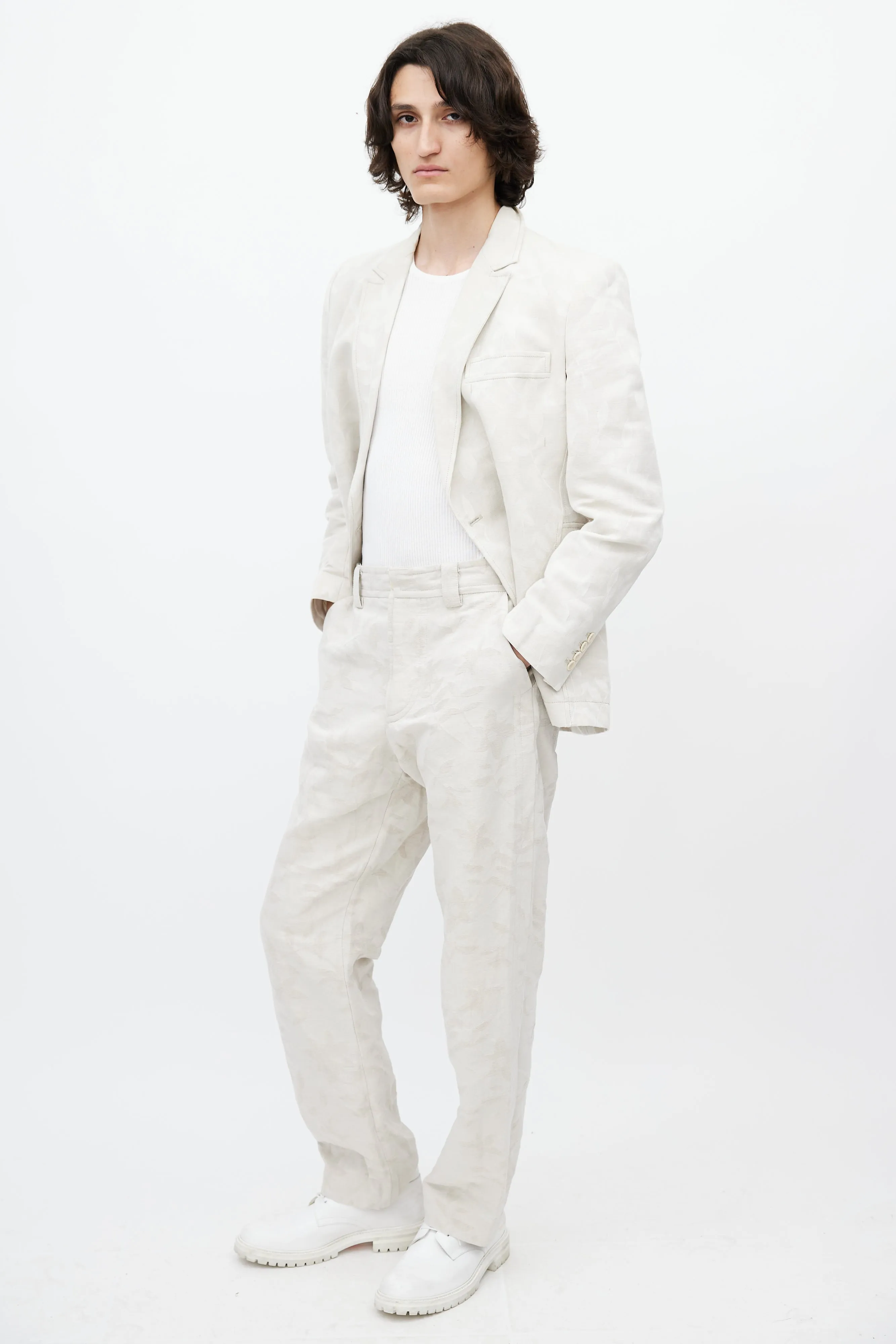 Beige Floral La Veste Moulin Floral Jacquard Suit