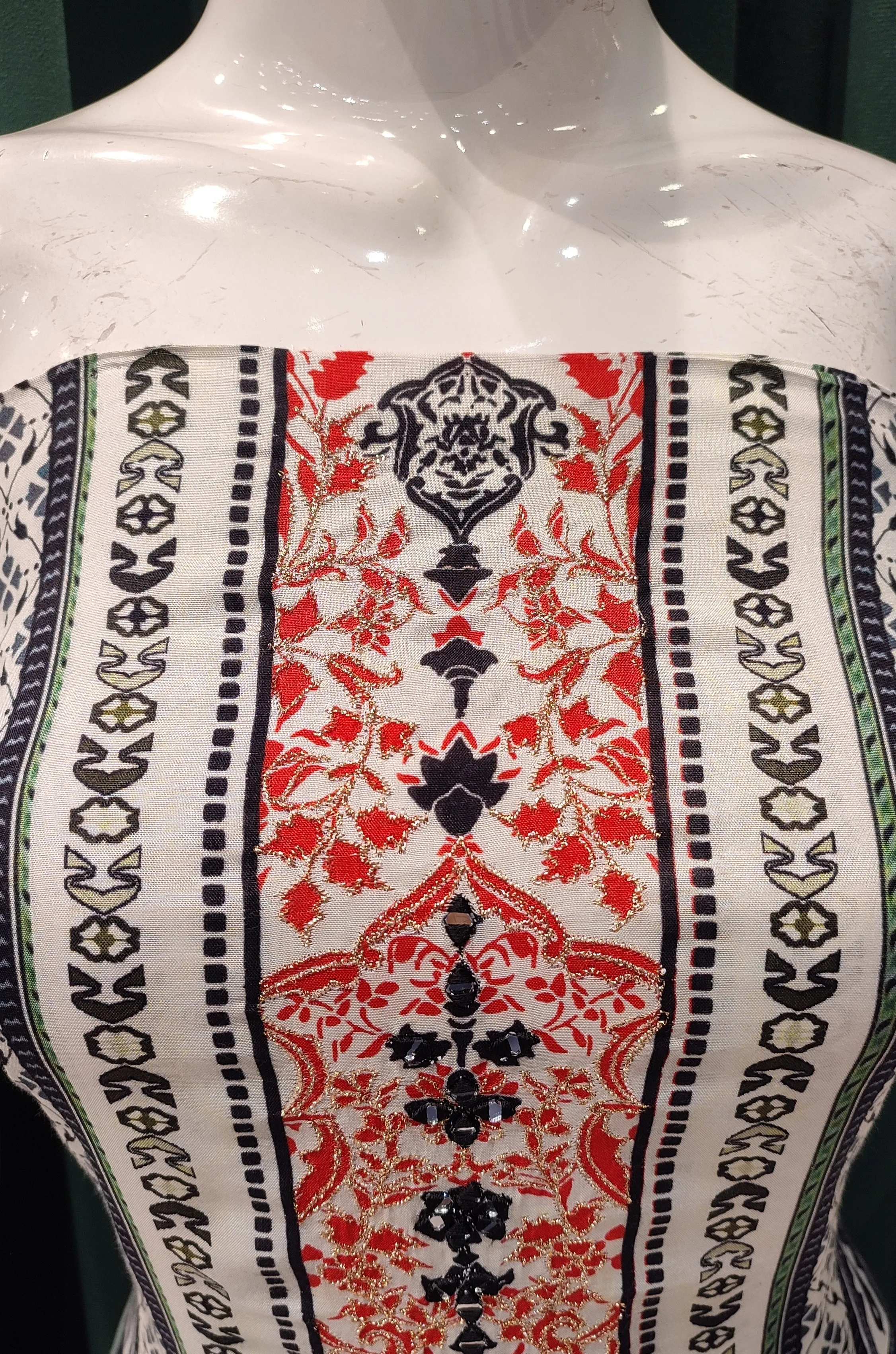 Black in White Muslin Unstitched Suit With Digital Print and Zari Work