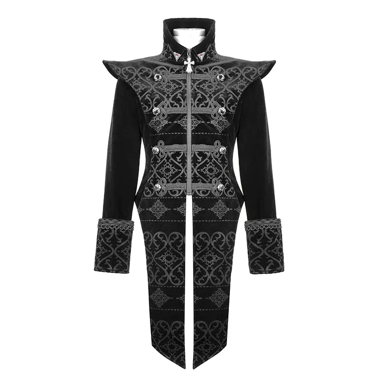 Black Velvet Floral Palace Coat w/ Slit