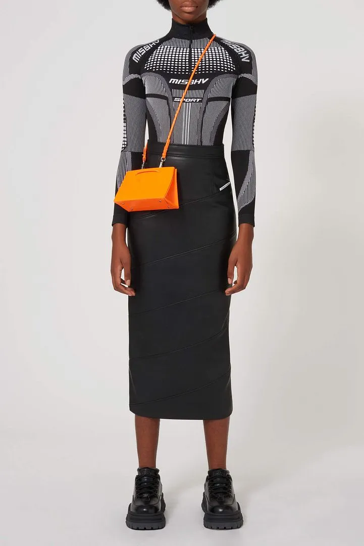 Calf Length Faux Leather Pencil Skirt