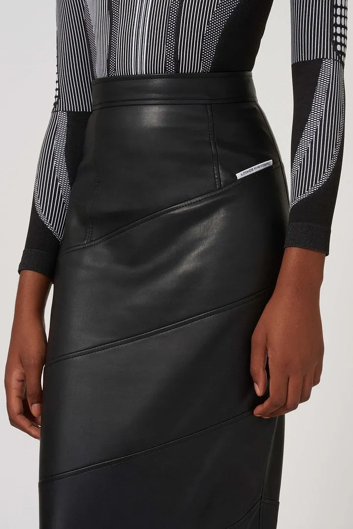 Calf Length Faux Leather Pencil Skirt
