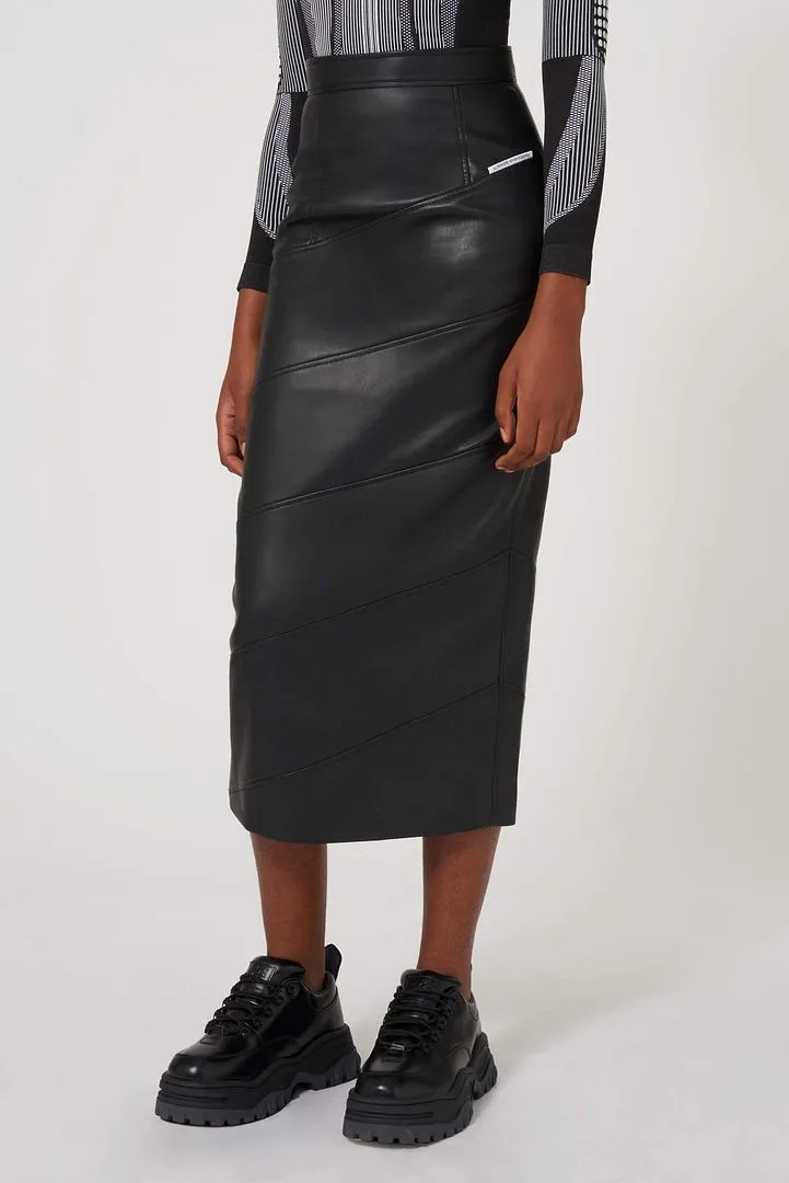 Calf Length Faux Leather Pencil Skirt