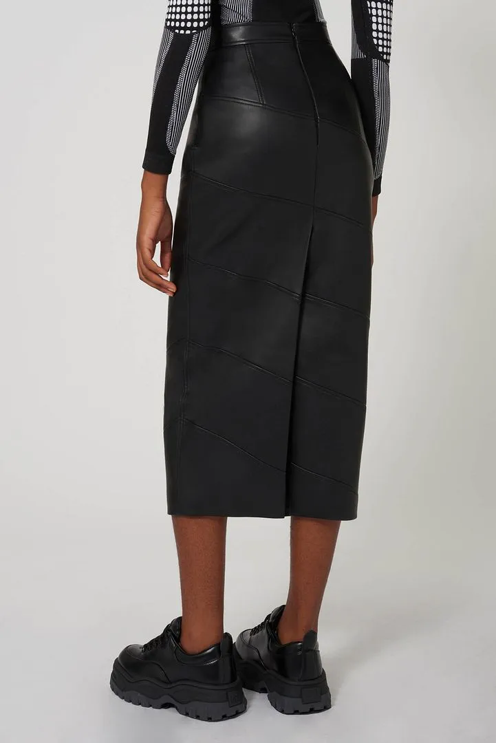 Calf Length Faux Leather Pencil Skirt