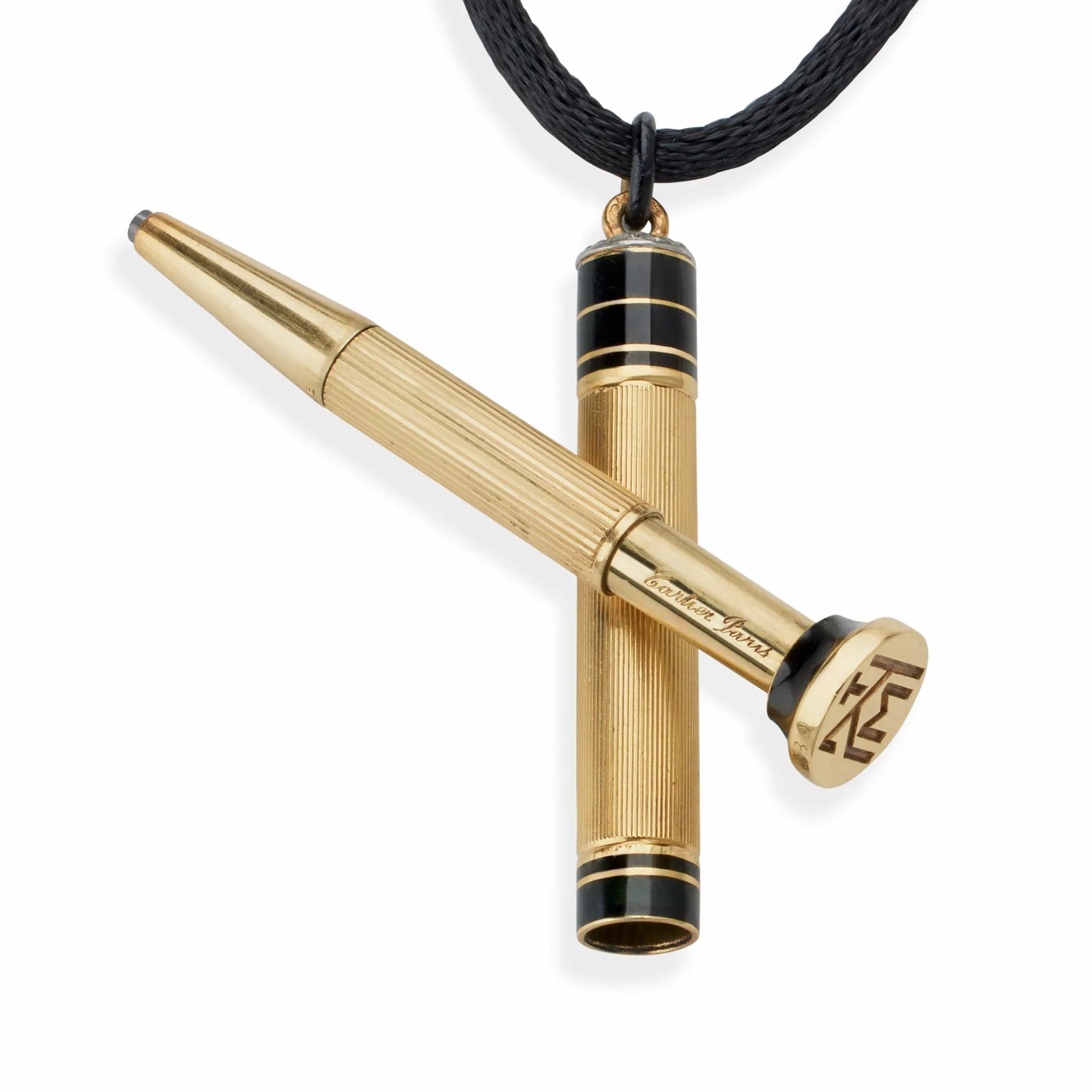 Cartier Paris Art Deco Enamel and Diamond Pencil Pendant Necklace