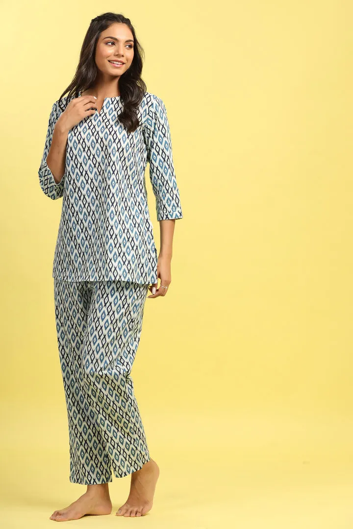 Checkered on White Cotton Top Set