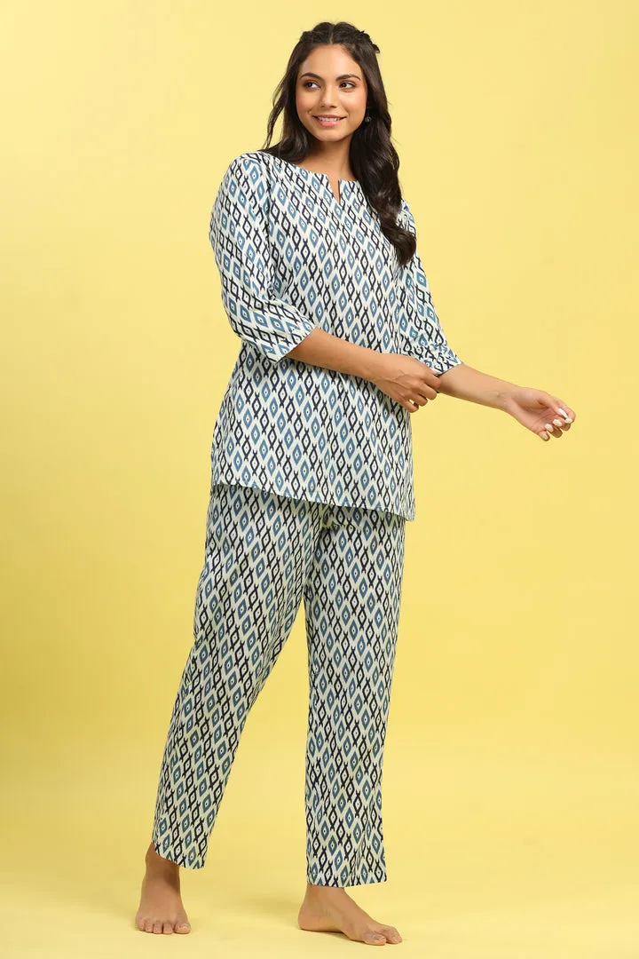 Checkered on White Cotton Top Set