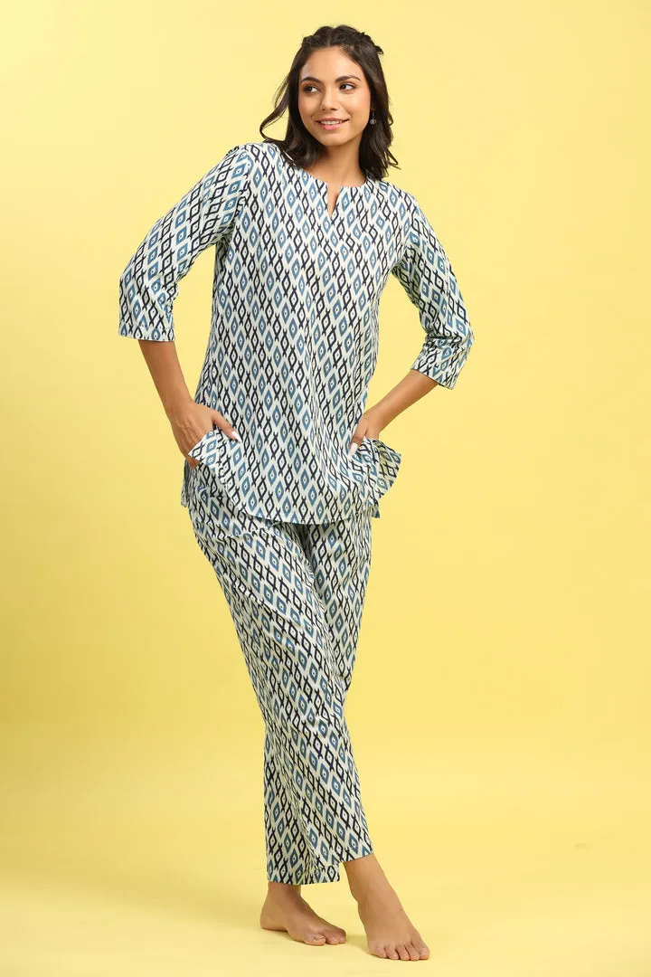 Checkered on White Cotton Top Set