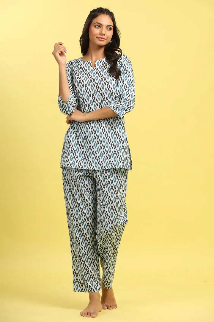Checkered on White Cotton Top Set