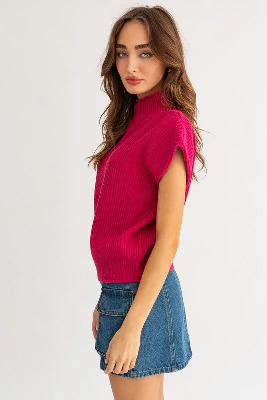Chic Stylish Turtle Neck Short Sleeve Top Sweater