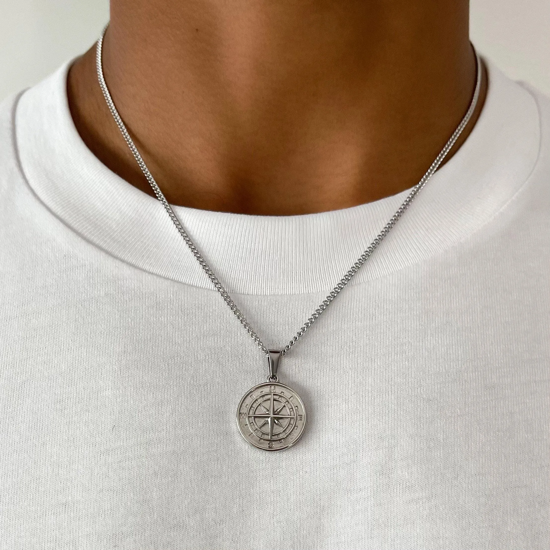 Compass & Chain Set - (Silver)