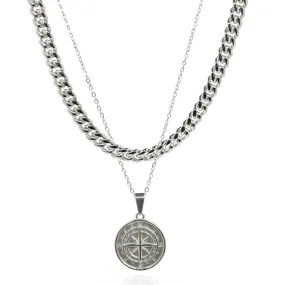 Compass & Chain Set - (Silver)