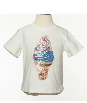 Doe a Dear Girls White Ice Cream Sequin Patch Shirt