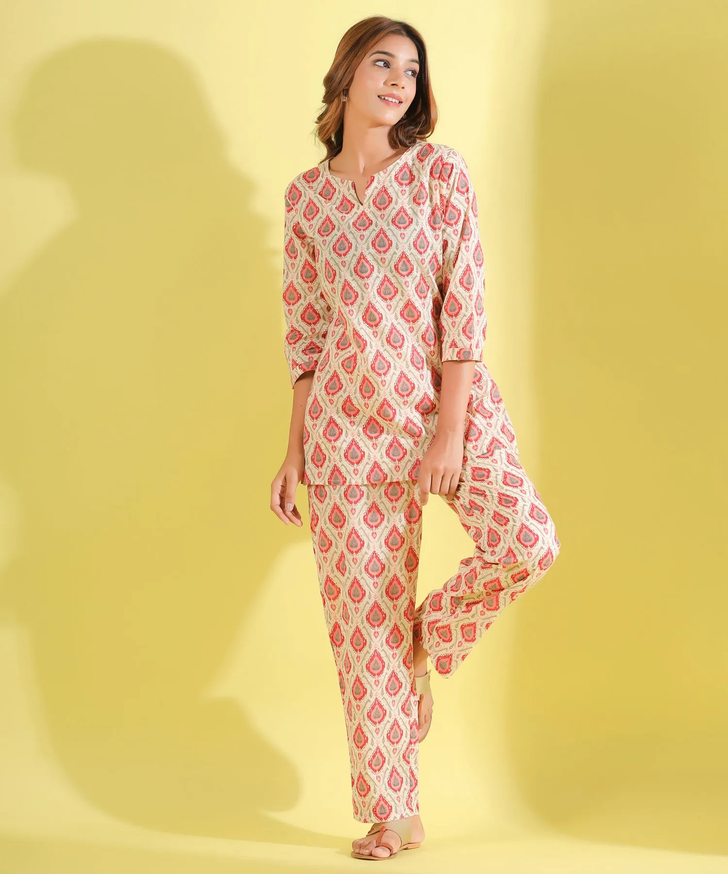 Euphoria Offwhite Cotton Loungewear Set