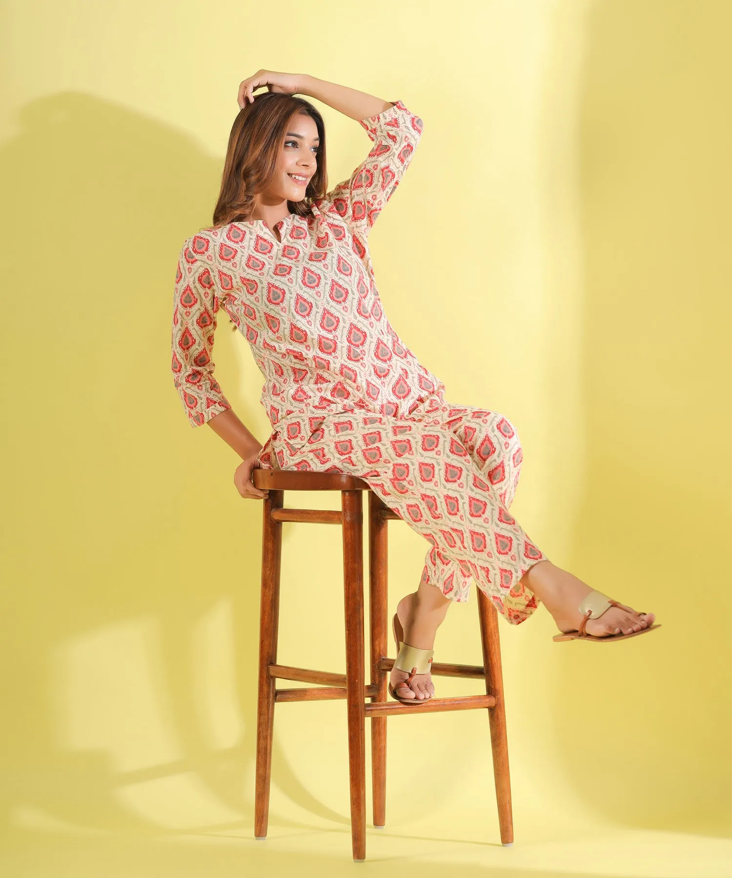 Euphoria Offwhite Cotton Loungewear Set