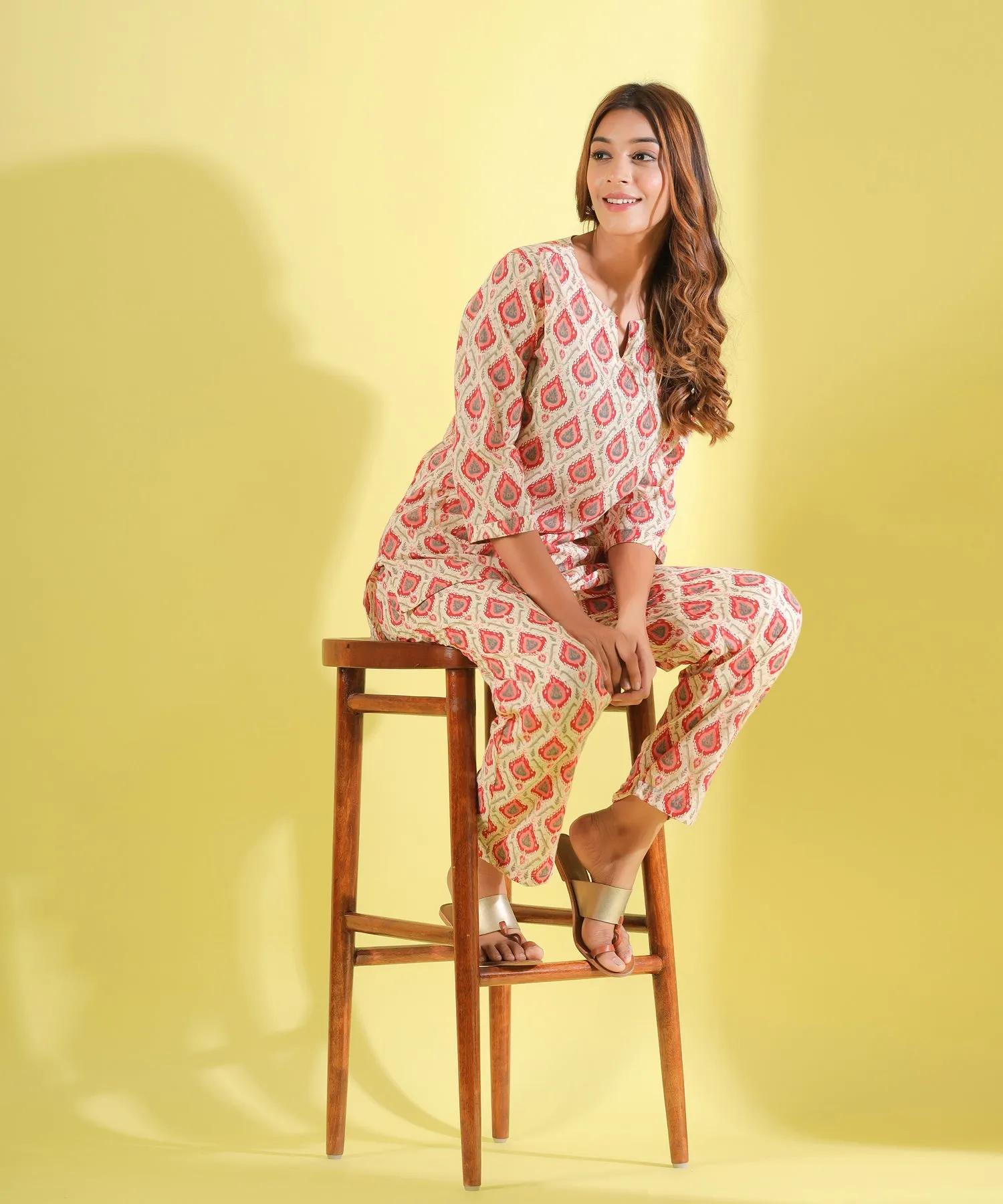 Euphoria Offwhite Cotton Loungewear Set