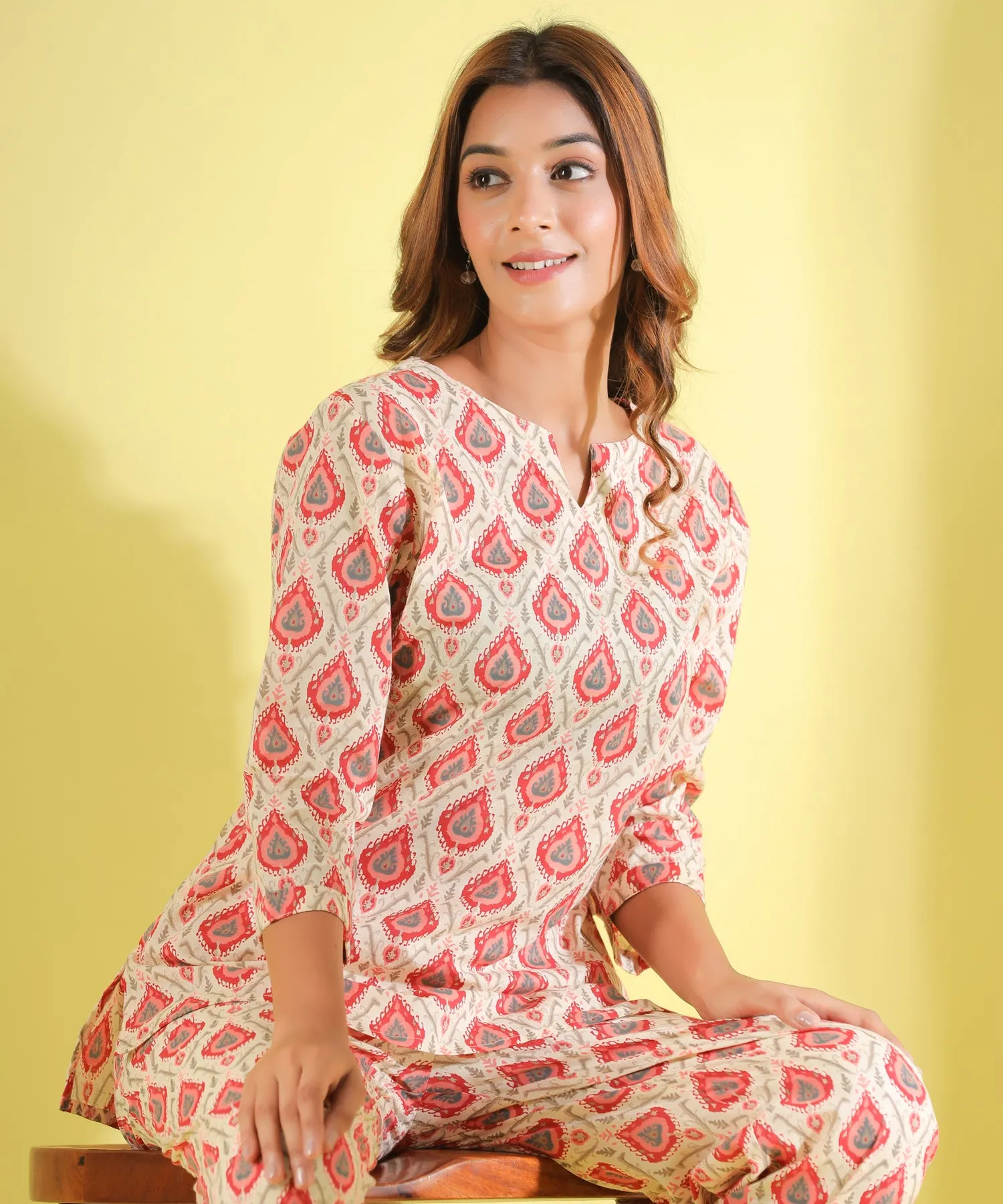 Euphoria Offwhite Cotton Loungewear Set