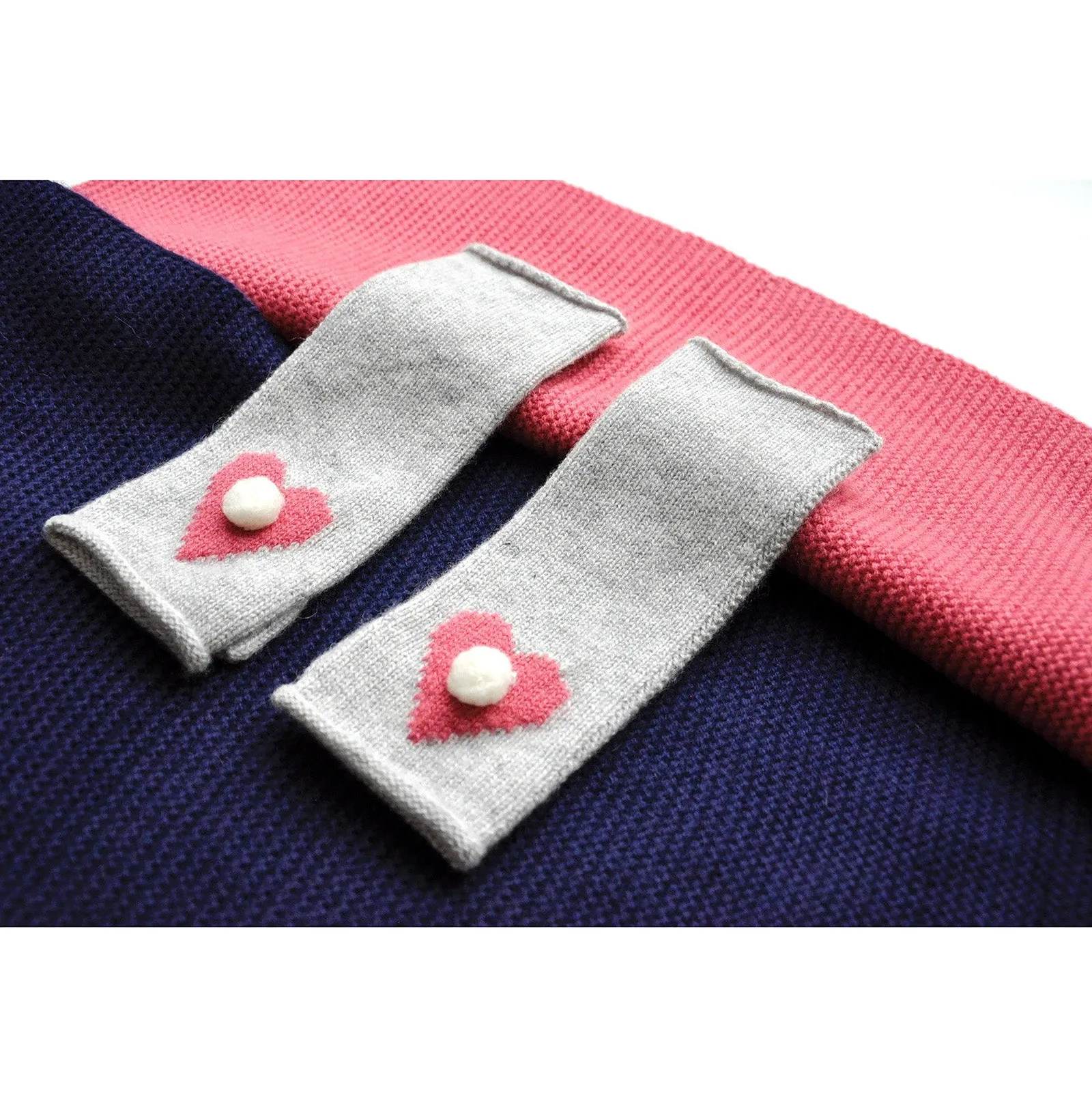 Fingerless Cashmere Girls Gloves - Grey