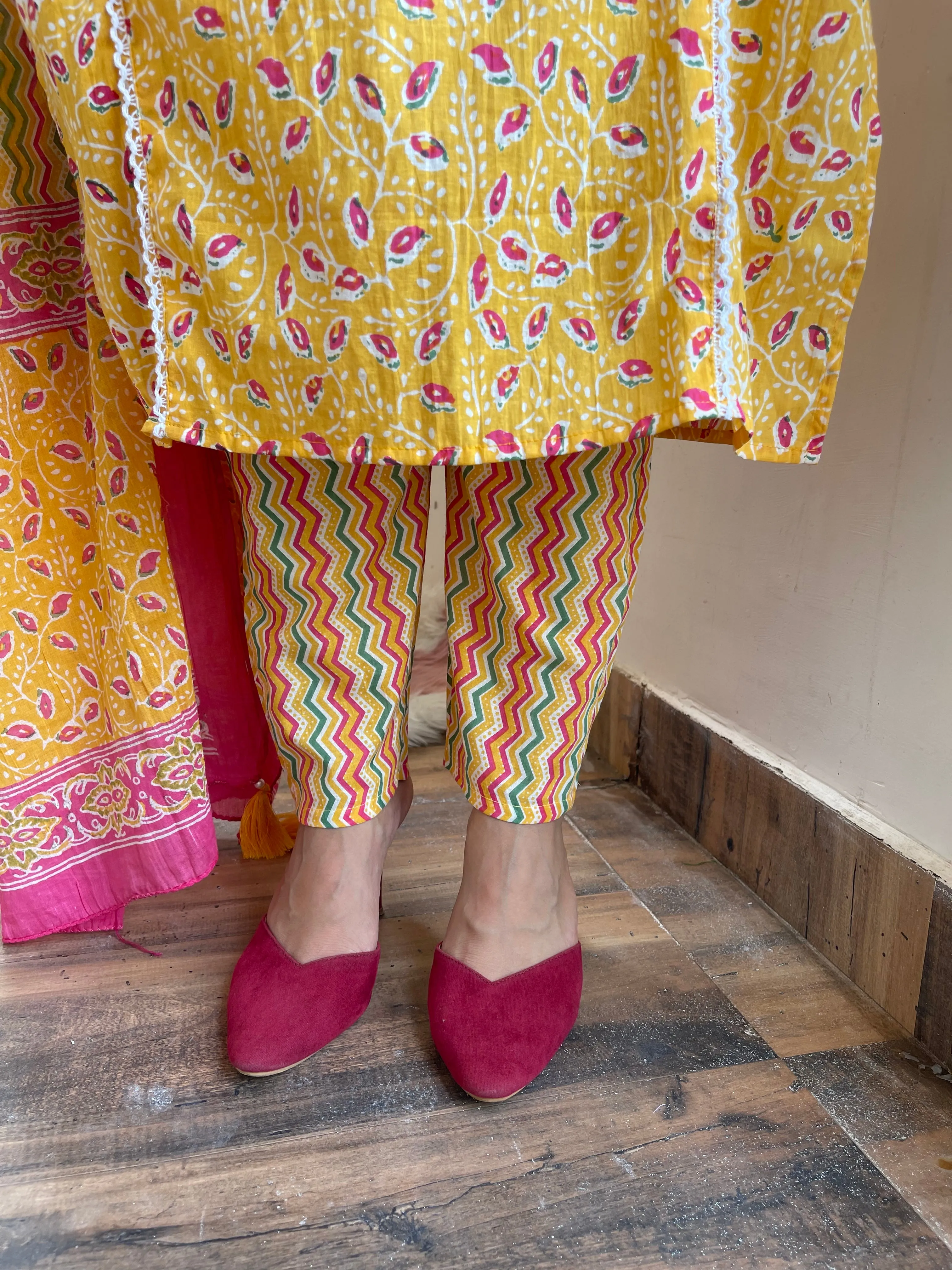 Floral Motifs On Yellow Dupatta Suit Set