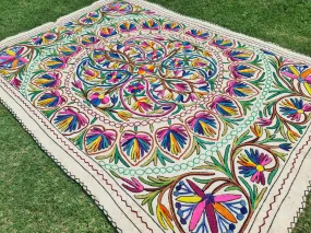 Hand-Felted 7x5 Wool Rug "Namda" from Kashmir - Unique Floral Embroidery on Sheep Wool Felt Base - Boho Decor for Cozy Floors and Artful Corners