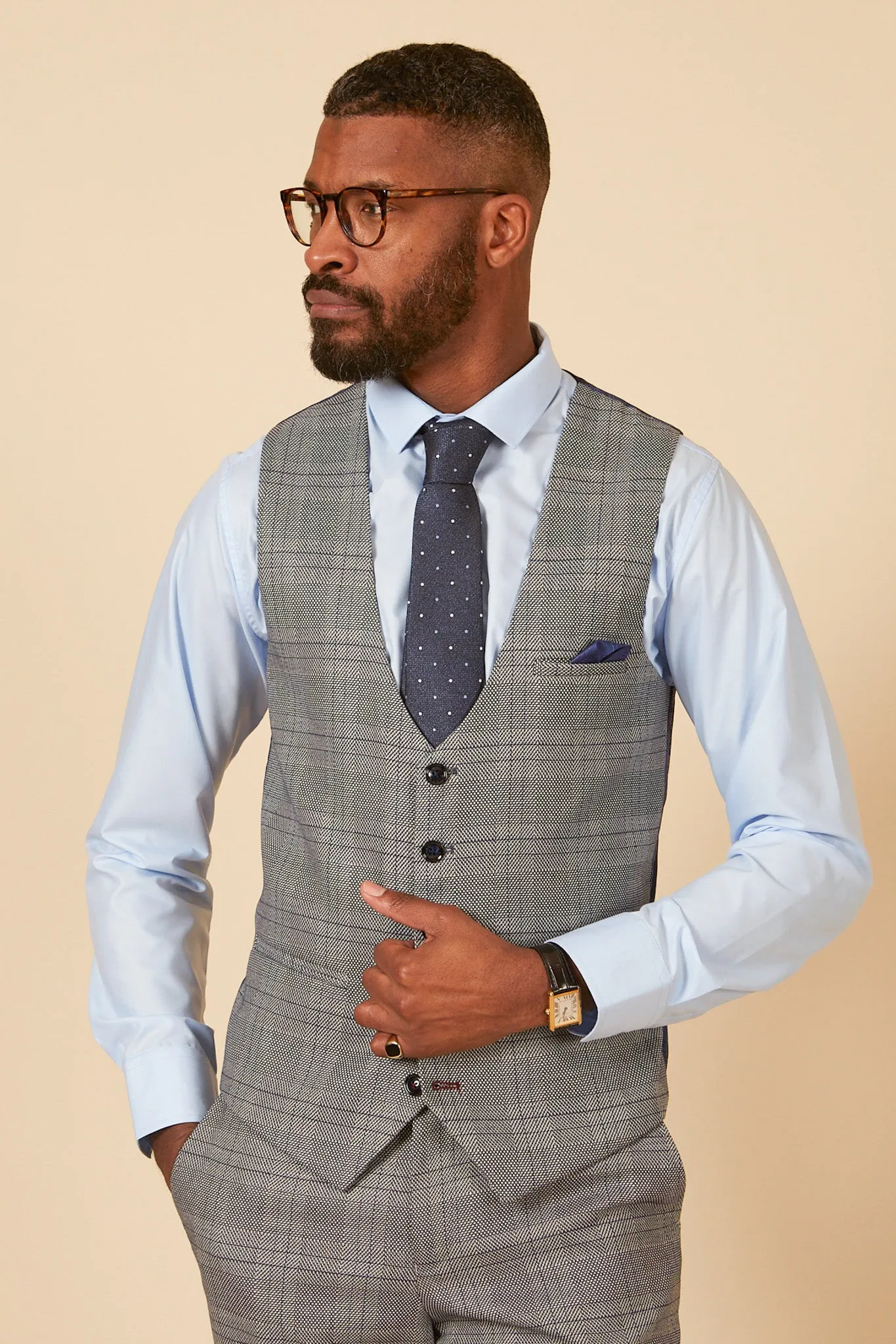 JERRY - Grey Check Single Breasted Waistcoat