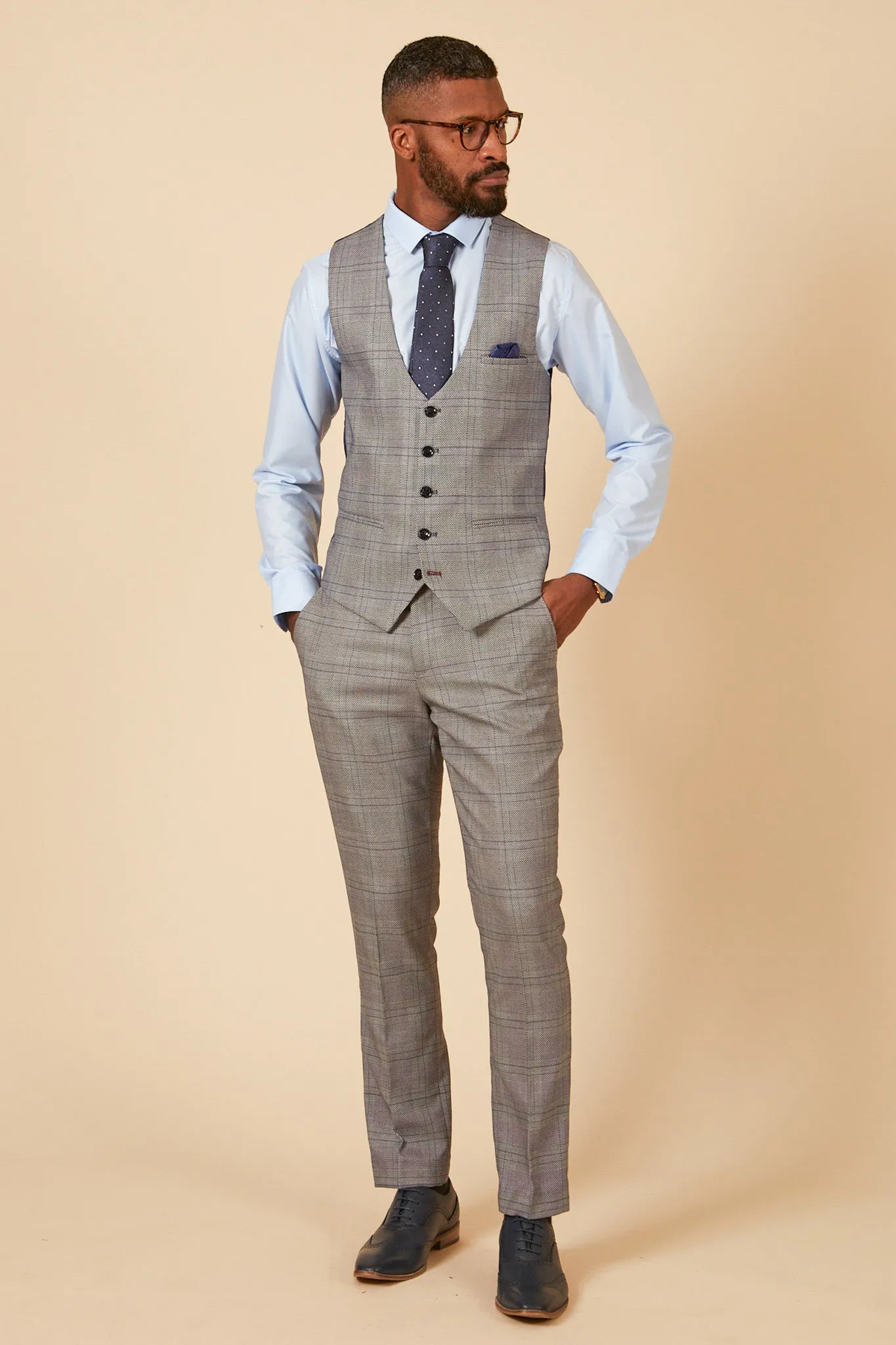 JERRY - Grey Check Single Breasted Waistcoat