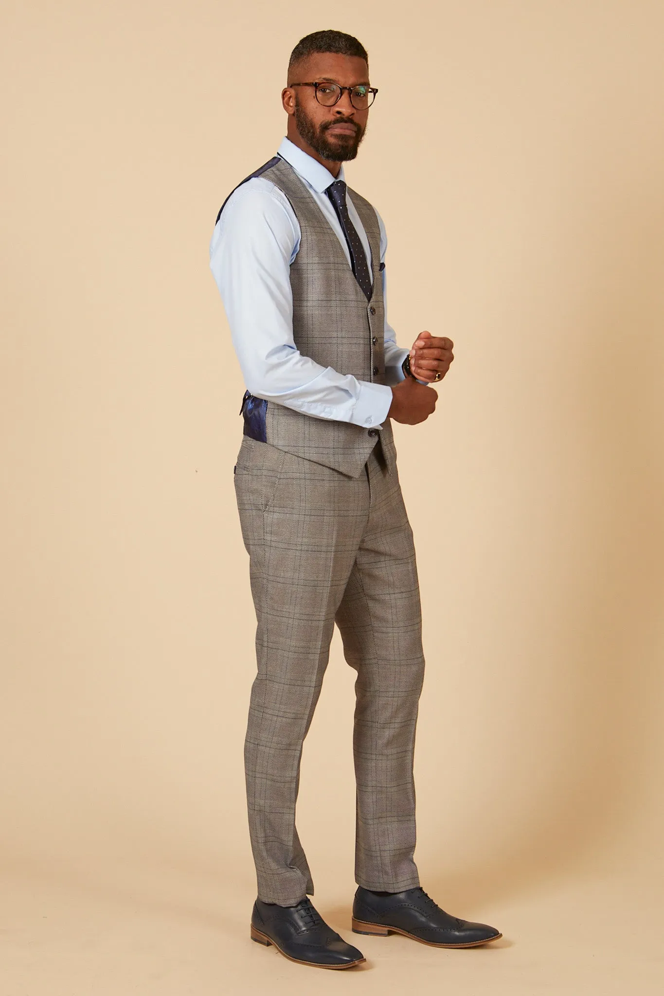 JERRY - Grey Check Single Breasted Waistcoat