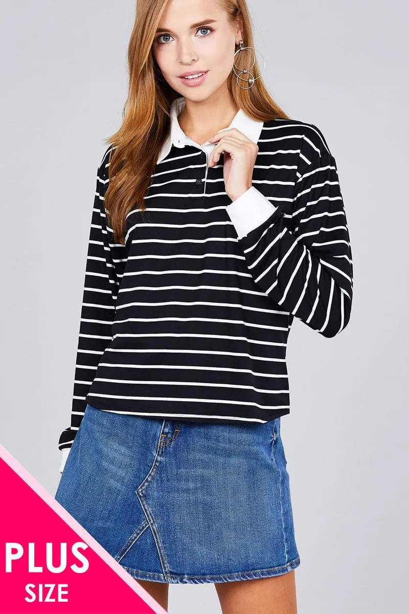 Ladies fashion Voluptuous ( ) plus size long sleeve striped dty brushed shirts