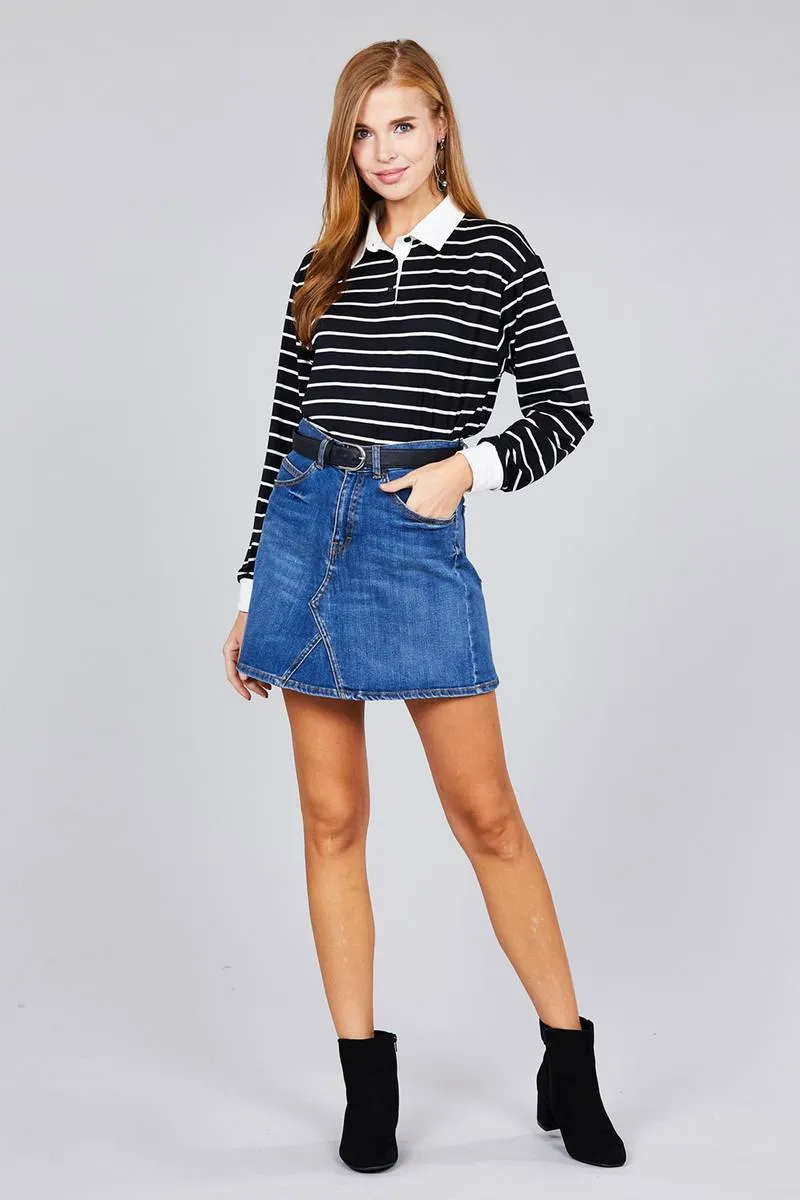 Ladies fashion Voluptuous ( ) plus size long sleeve striped dty brushed shirts
