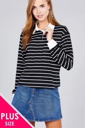 Ladies fashion Voluptuous ( ) plus size long sleeve striped dty brushed shirts