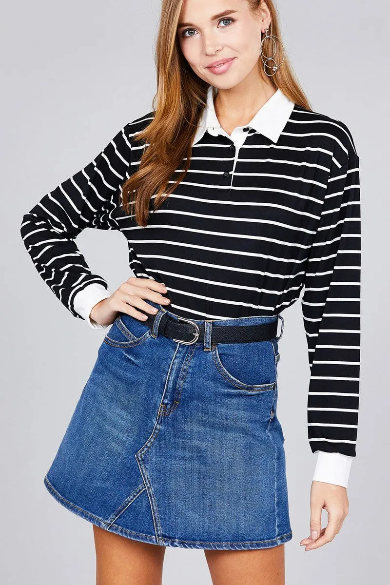 Ladies fashion Voluptuous ( ) plus size long sleeve striped dty brushed shirts